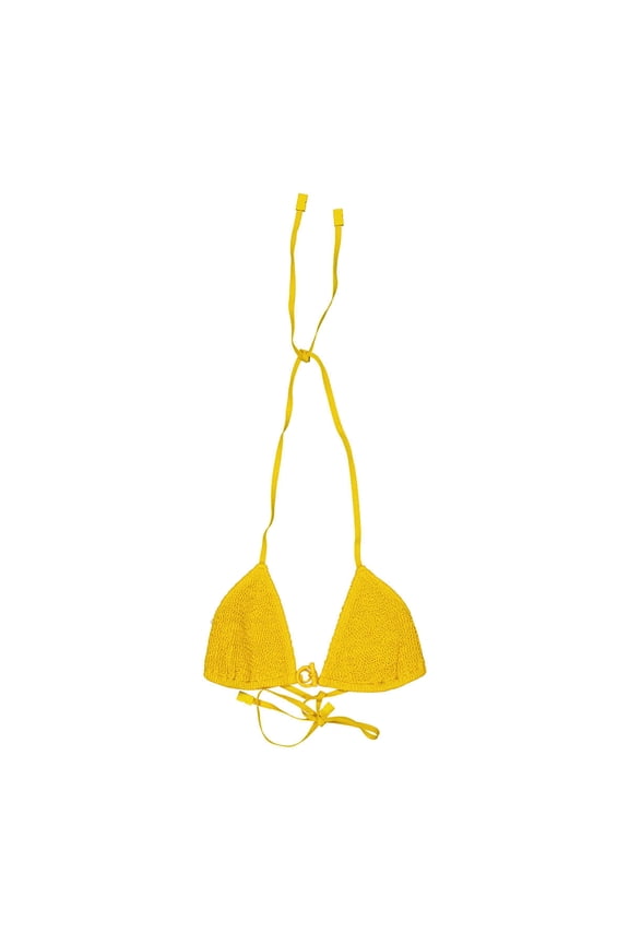 Womens Crinkled-Nylon-Bikini-Top, Size Medium