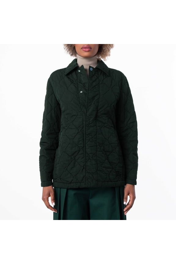 Womens Quilted Snap-Button Coat, Size Large