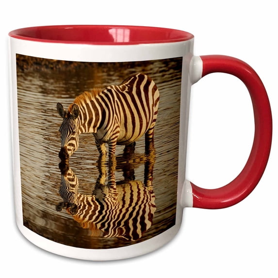Burchells zebra drinking at sunrise, Masai Mara, Kenya 15oz Two-Tone Red Mug mug-256898-10