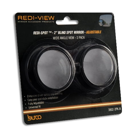 Burco 3802, Adjustable Universal 2 Inch Convex Blind Spot Mirror, 2 Pack