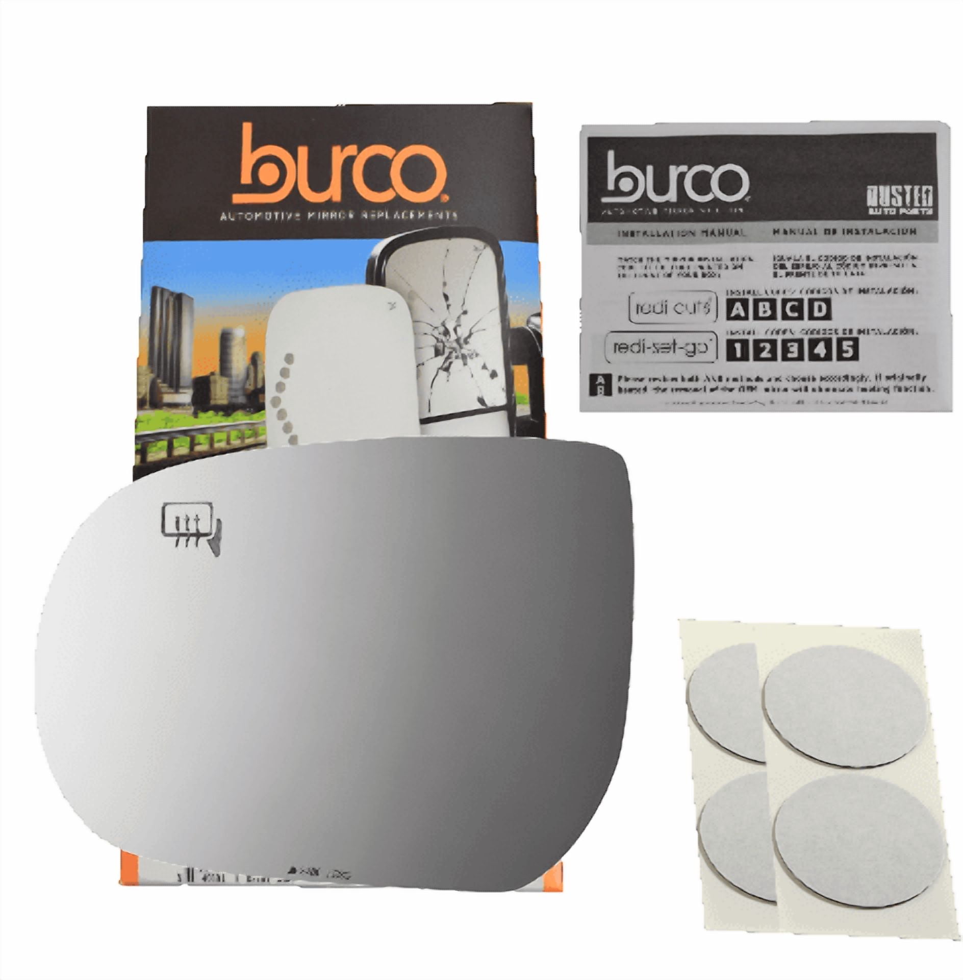 Burco Side View Mirror Replacement Glass with Motor Mount Plate - Clear Glass - 2786HRSG