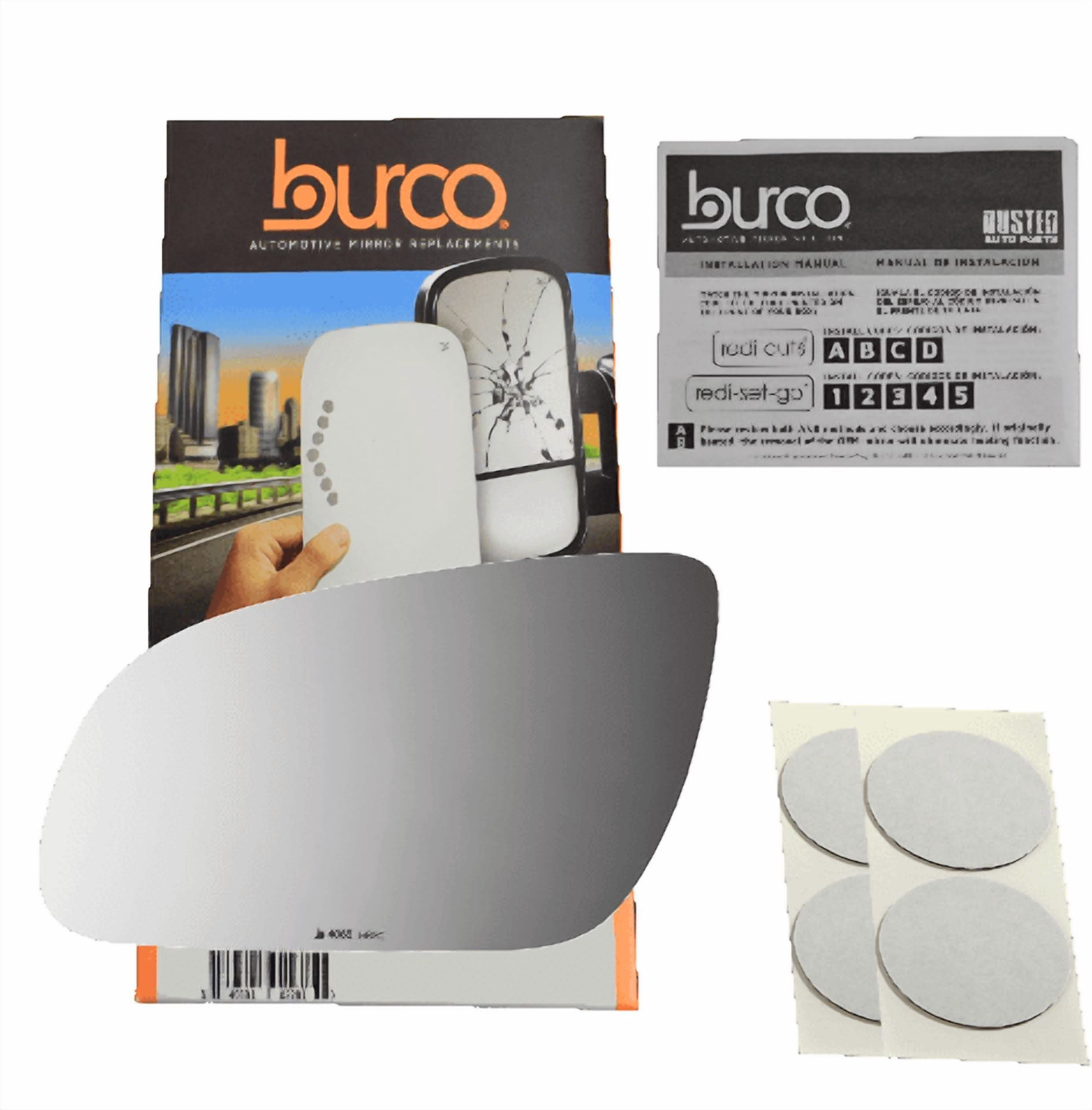 Burco Side View Mirror Replacement Glass with Motor Mount Plate - Clear Glass - 4068HRSG