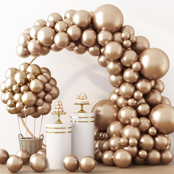 Chrome Gold Balloons 129pcs Different Sizes Pack of 18 12 10 5 Inch, Latex Metallic Gold Balloon Garland Arch Kit for Graduation Wedding Happy Birthday Party Decoration