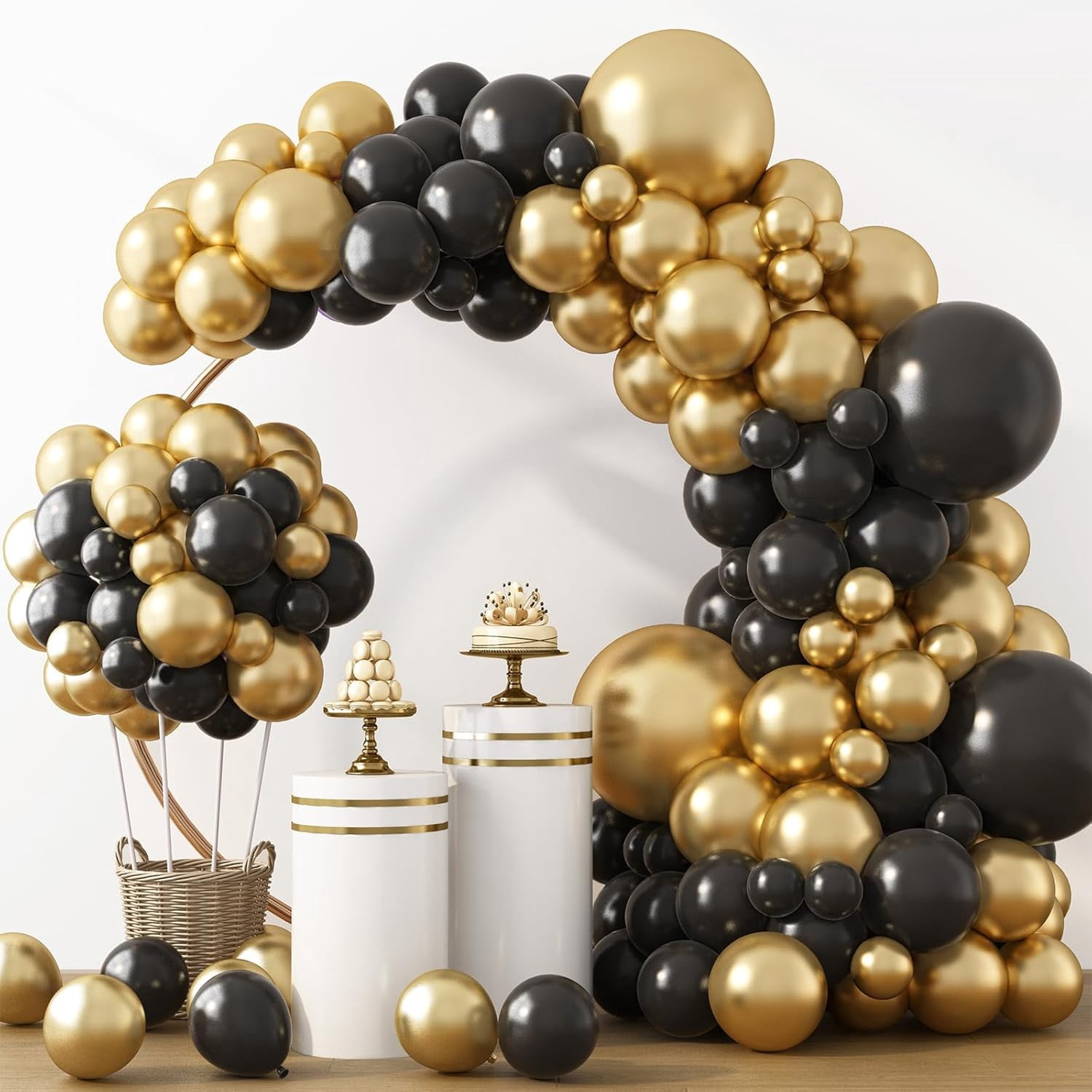 Burculy 129pcs Metallic Gold Balloons Different Sizes 18 12 10 5 Inch, Latex Balloon Garland Arch Kit for Party Graduation Wedding Holiday Happy Birthday Decoration