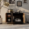 thumbnail image 1 of Burculy 39.4" Large Cat Litter Box Enclosure, Wooden Hidden Cat Washroom with 3 Doors & Hidden Plug, Multifunctional Storage Bench Side Table Cat House, Black and Walnut, 1 of 10