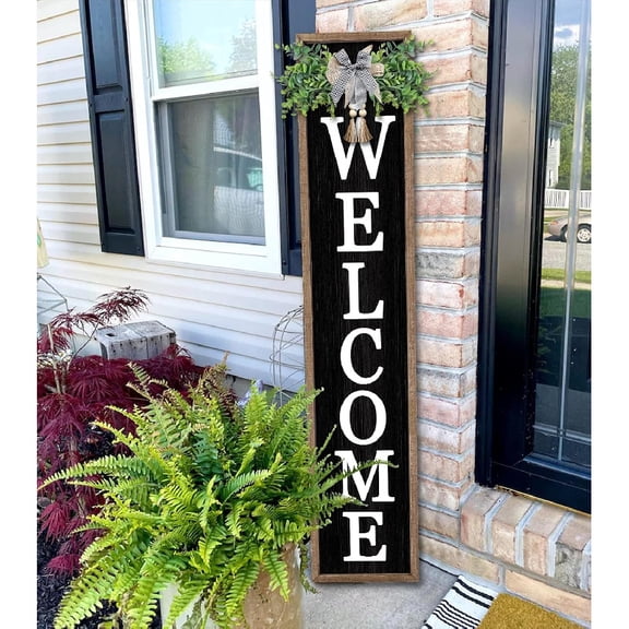 Burculy 45" x 9" Wood Welcome Sign for Front Porch - Rustic Vertical Farmhouse Decor, Weatherproof Large Standing Hanging Board for Home Entrance, White