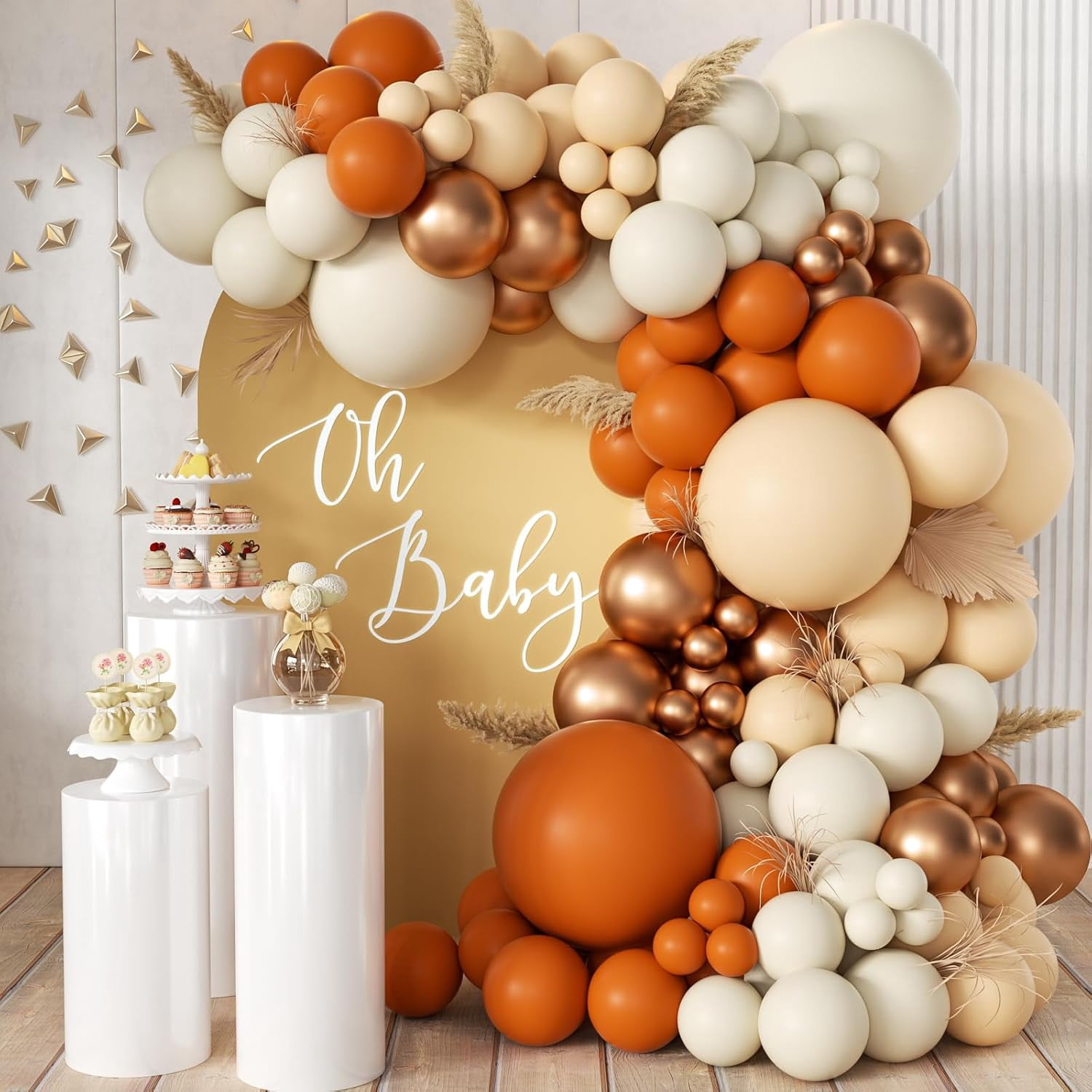 Burculy  BOrange White Gold Balloon Garland Arch Kit, 166Pcs Boho Fall Balloons for Birthday Autumn Thanksgiving Day Wedding Baby Shower Party Decorations