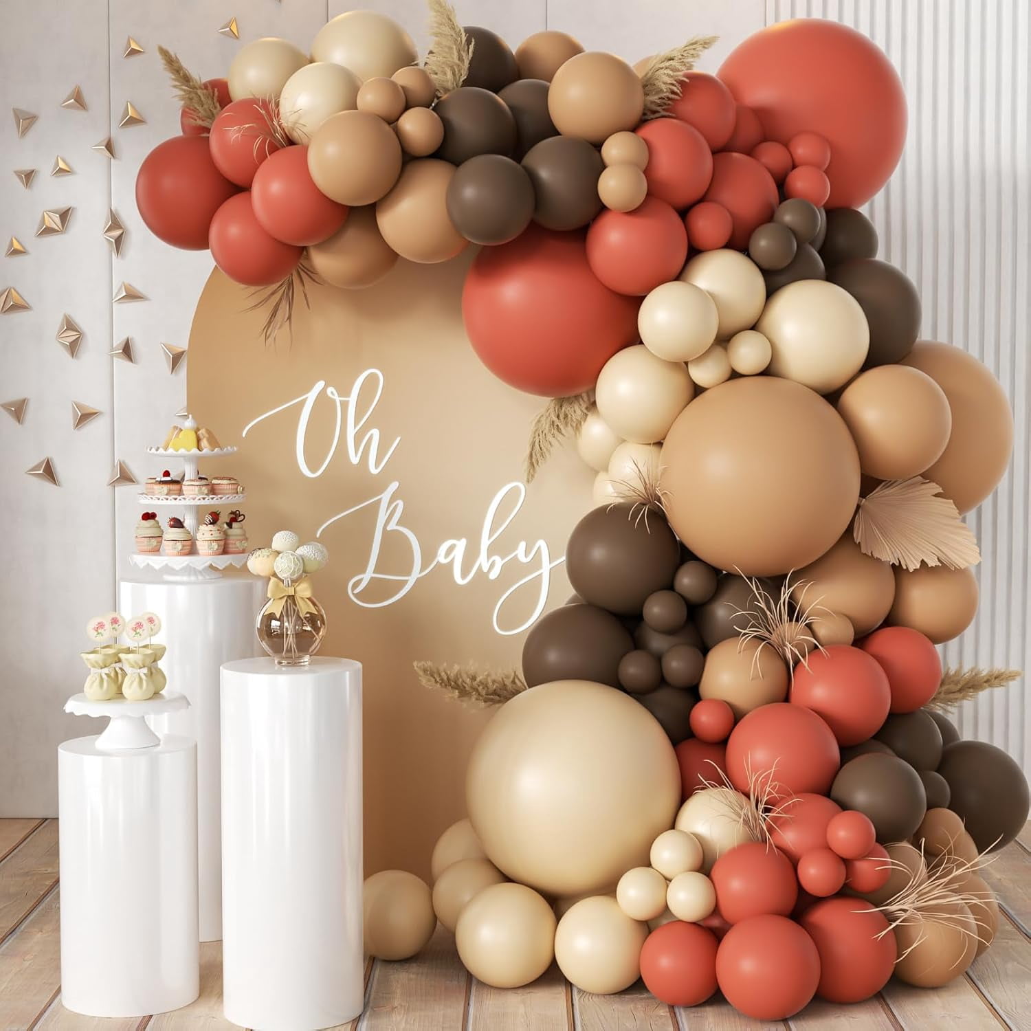 Burculy   Dusty Orange and Brown Balloon Arch Kit, 166Pcs Burnt Orange Camel Chocolate Brown Nude Balloons Garland for Boho Thanksgiving Autumn Baby Shower Fall Birthday Decorations