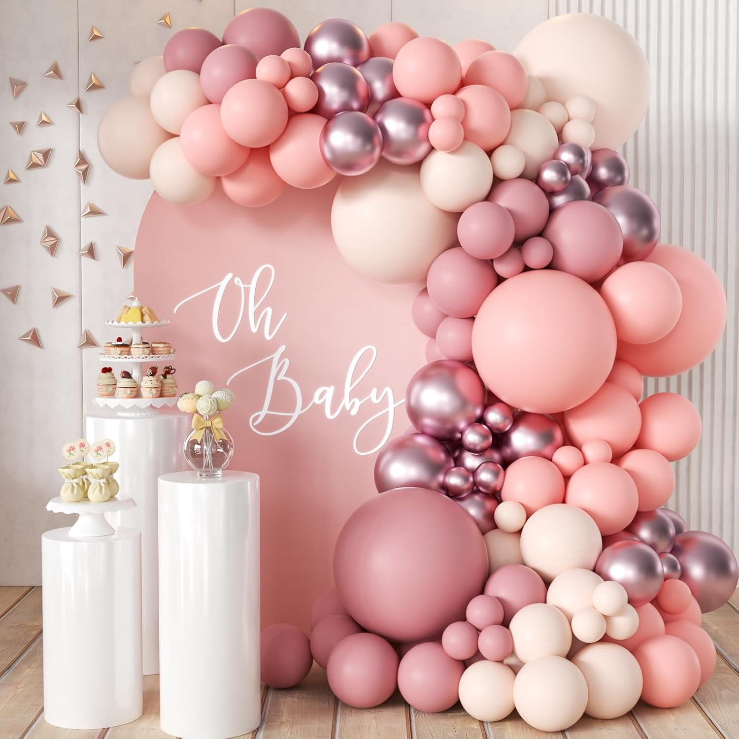Burculy Dusty Pink Balloon Arch Kit, 166Pcs Pastel Nude Light Pink Metallic Balloons Garland for Wedding Bridal Baby Shower Princess Girl Women Birthday Party Decorations Visit the MEBAY Store