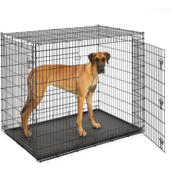 Burculy Pets 18" Double Door Folding Dog Crate for Tiny Breeds Up to 10lbs, with Divider, Leak-Proof Tray, Secure Latches, Portable, Easy Assembly