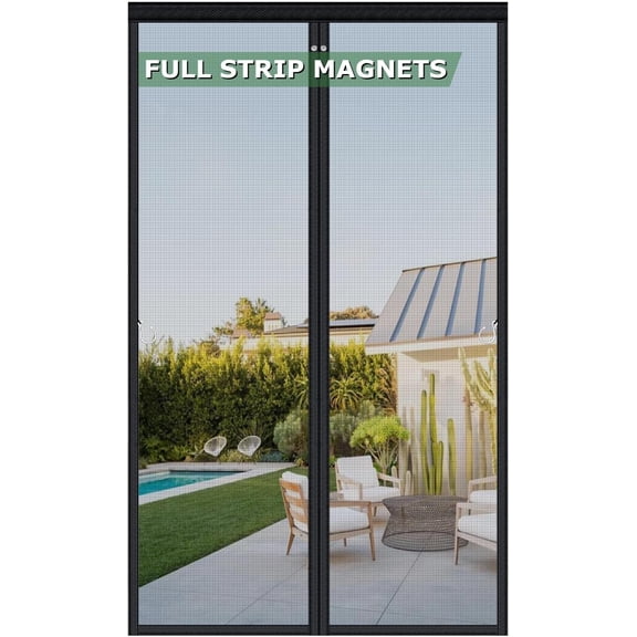 Burculy Upgraded Magnetic Screen Door Mesh, Full Strip Magnets, Heavy Duty Fiberglass Mesh, Door Screen Magnetic Closure for Single Door Size 32 x 80 Inch, Screen Door Size 35 x 82 Inch Black