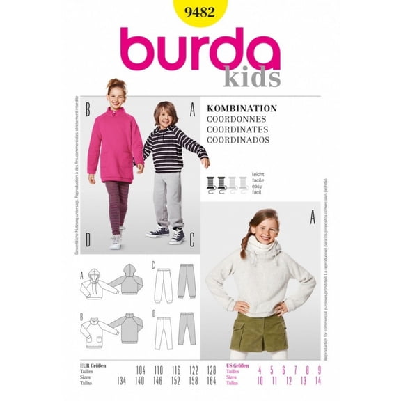 Burda Children's Pattern 9482 - Hoodies, Jogging Pants & Leggings