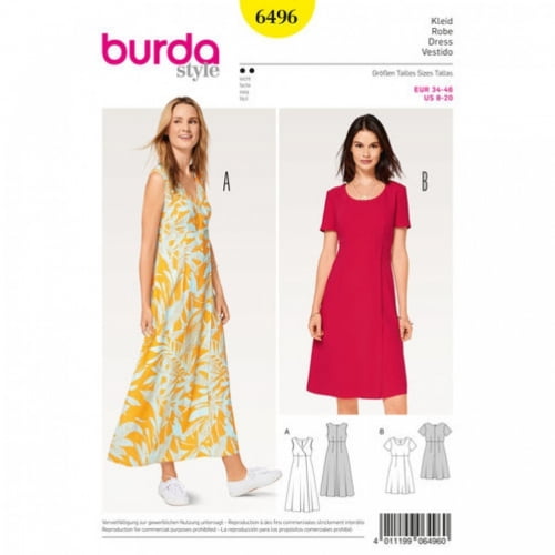 Burda Ladies Easy Sewing Pattern 6496 High Waist Dresses Dresses