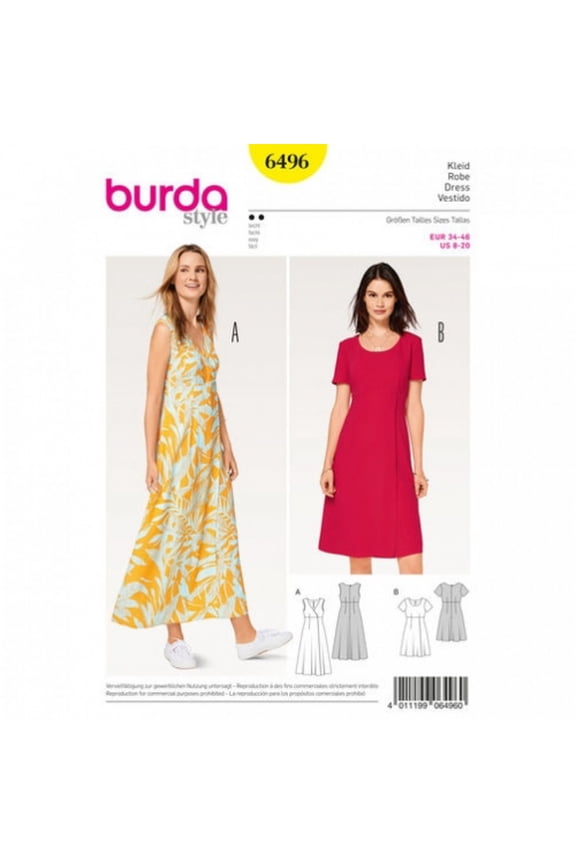 Ladies Easy Sewing Pattern 6496 High Waist Dresses Dresses