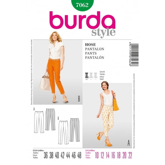 Burda Ladies Easy Sewing Pattern 7062 - Slim Trouser Pants