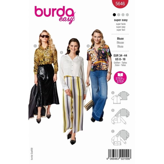 Burda Paper Sewing Pattern 5646 - Tops and Shirts for Women