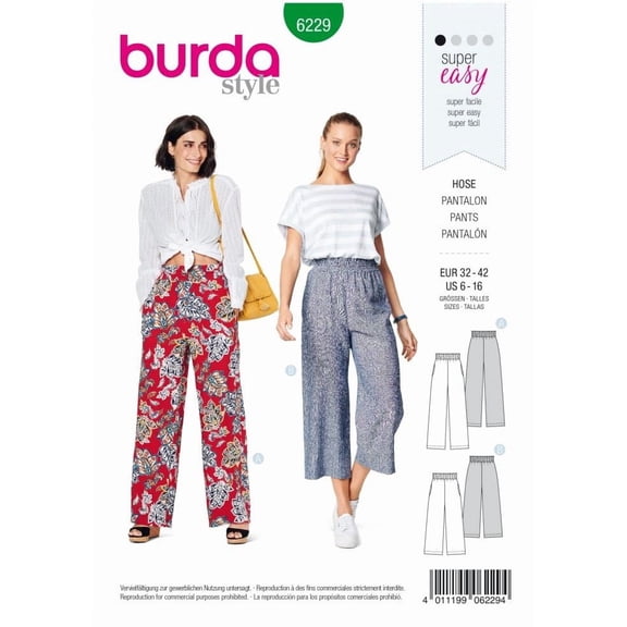 Burda Paper Sewing Pattern 6229 - Trousers for Women