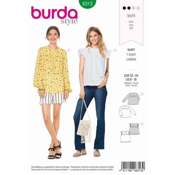 Burda Paper Sewing Pattern 6313 - Tops for Women