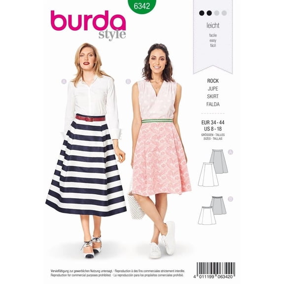 Burda Paper Sewing Pattern 6342 - Skirts for Women