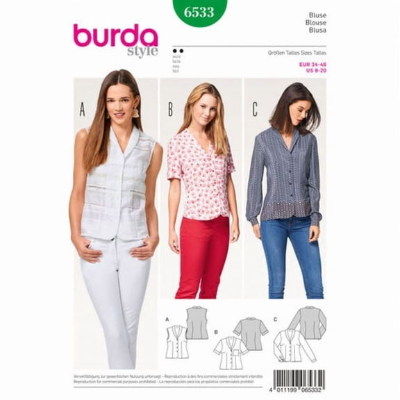 Burda Paper Sewing Pattern 6533 - Shirts and Tops for Women