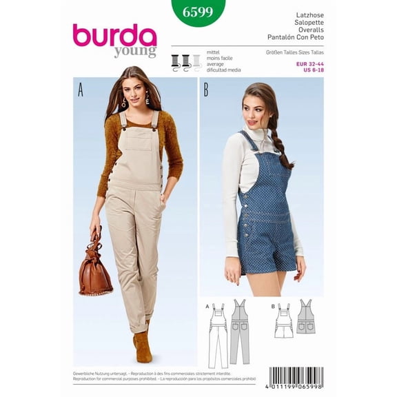 Burda Paper Sewing Pattern 6599 - Dungarees for Women