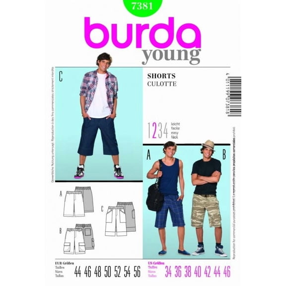 Burda Paper Sewing Pattern 7381 - Shorts for Men