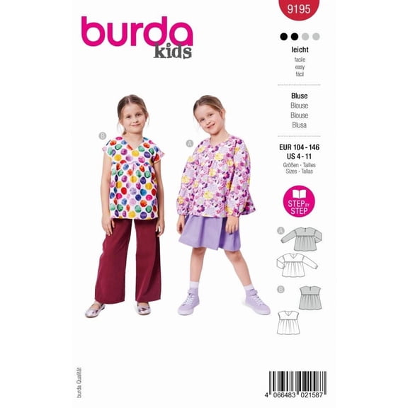 Burda Paper Sewing Pattern 9195 - Tops for Kids
