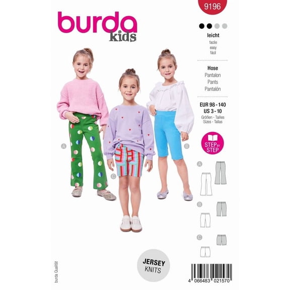 Burda Paper Sewing Pattern 9196 - Trousers and Shorts for Kids