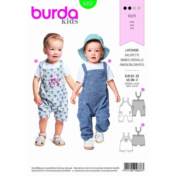 Burda Paper Sewing Pattern 9337 - Dungarees for Baby