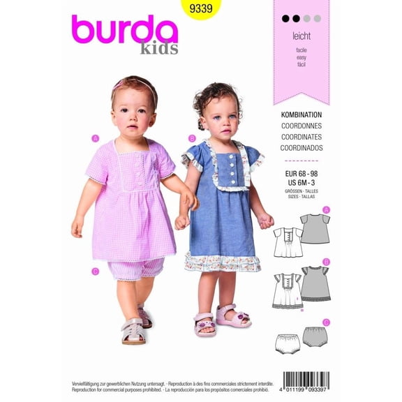 Burda Paper Sewing Pattern 9339 - Tops and Dresses and Shorts for Kids