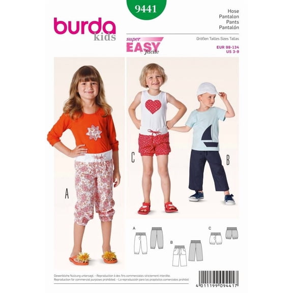 Burda Paper Sewing Pattern 9441 - Trousers and Shorts for Kids