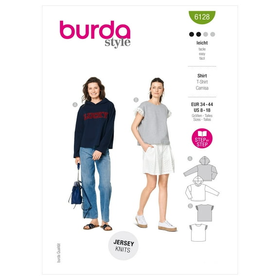 Burda Sewing Pattern 6128 Tops, Hoodies, Sweaters 34-44
