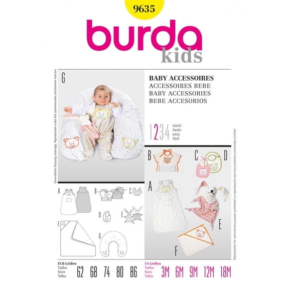 Burda Sewing Pattern 9635 - Bibs and Toys for Baby - Ages: 3 Months-18 Months - Easy