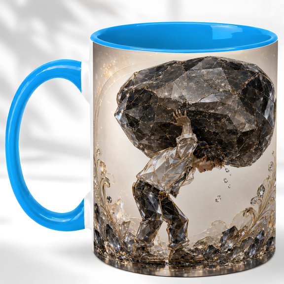 Burdened Man Coffee Mug, Heavy Stone Mug, Ceramic 11 oz
