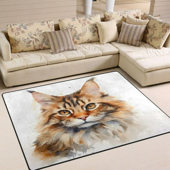 Burdine Cat Area Rug Washable 80 x 58 Floor Carpet Mat Non Slip for Bedroom Living Room Home Decor