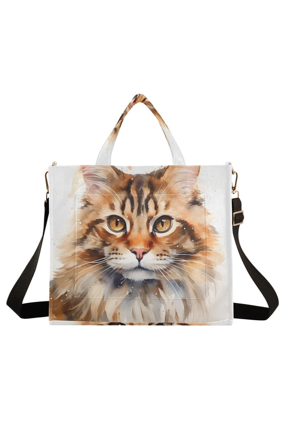 Burdine Cat Corduroy Tote Bag Handbag Large Messenger Bag Shoulder Crossbody Zipper Bag Purse