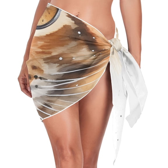 Burdine Cat Women Coverups Beach Cover Up Chiffon Swimsuit Bikini Wrap Short Skirt Beach Slit Tie Waist