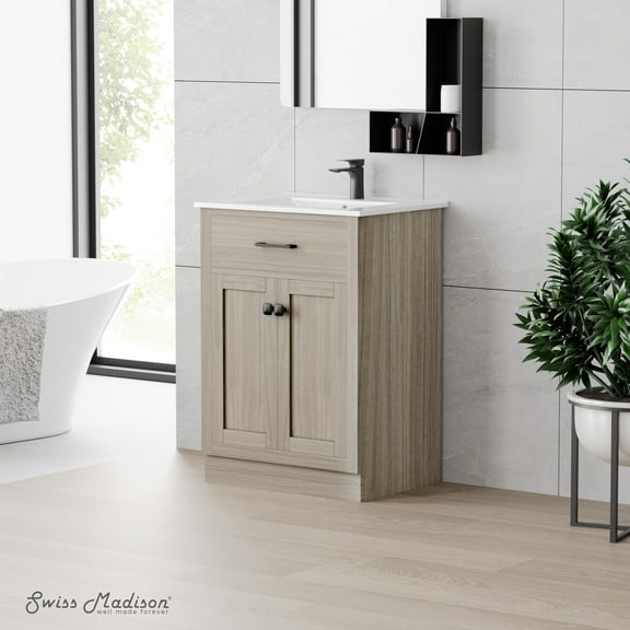 Burdon 24" Freestanding Bathroom Vanity in Weathered Oak with Sink Top
