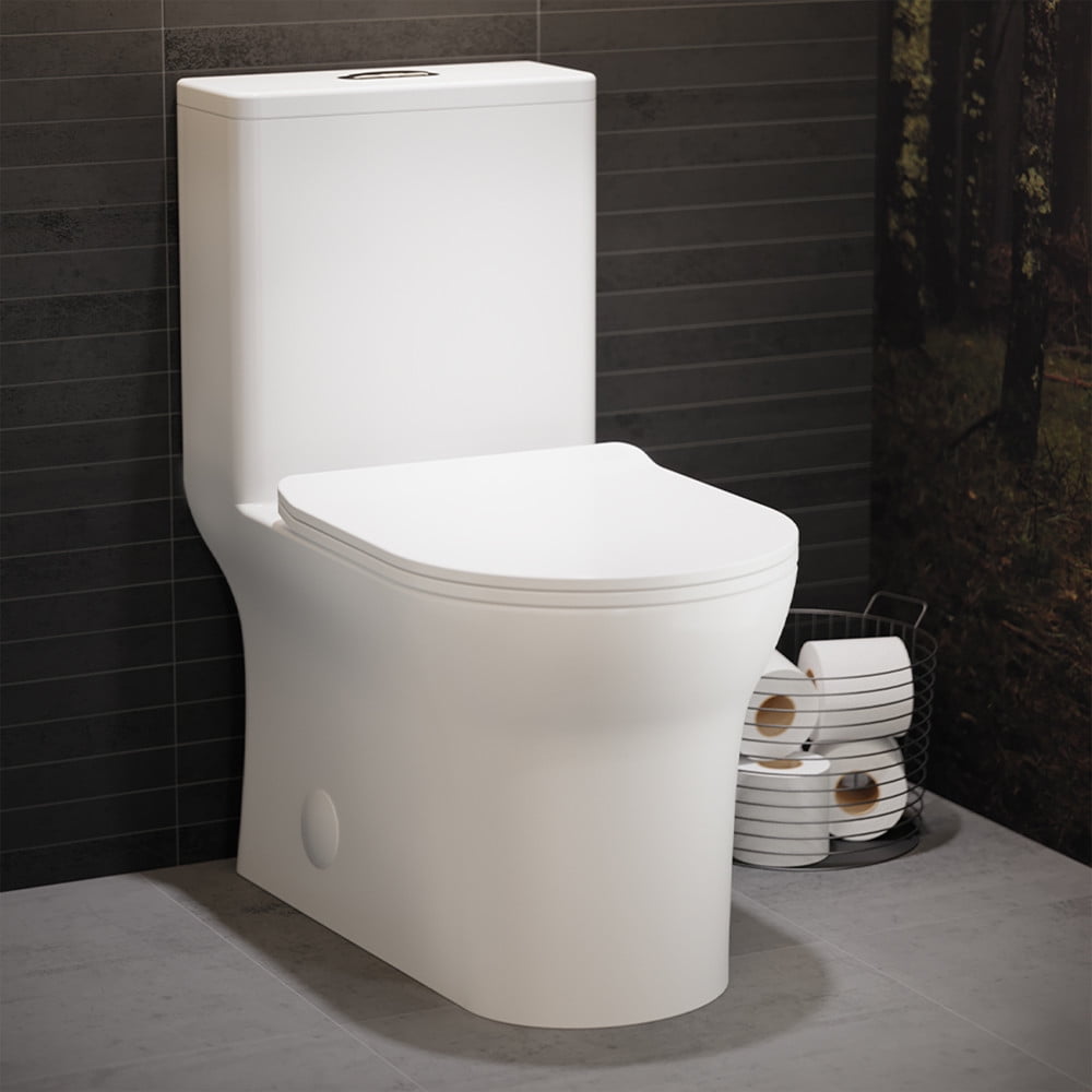 Glossy White High Efficiency Dual Flush One-Piece Elongated Toilet