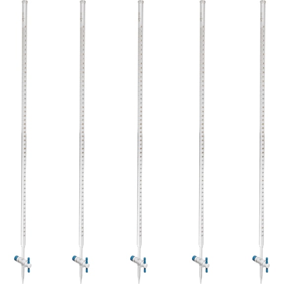 Burette, Borosilicate Glass with PTFE Stopcock, 50ml capacity. Pack of 5.
