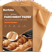 Burfoko 12x16 inch Unbleached Parchment Paper - 250 Precut Sheets, Non-Stick Baking & Air Fryer, Half Sheet Pan Size