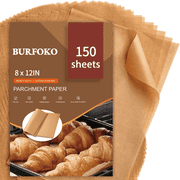 Burfoko Precut Parchment Paper, 8x12 inch, Unbleached, Non-Stick, 150 Sheets, Quarter Size for Baking & Air Fryer