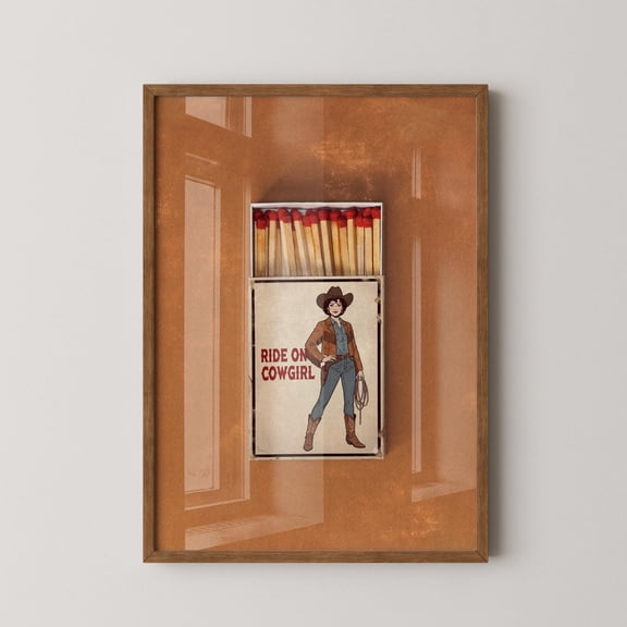 Burg.Undy Poster Ride On It Cowgirl Matchbox Print Coquette Decor Trendy Wall Art Western Home Decor Office Wall Art