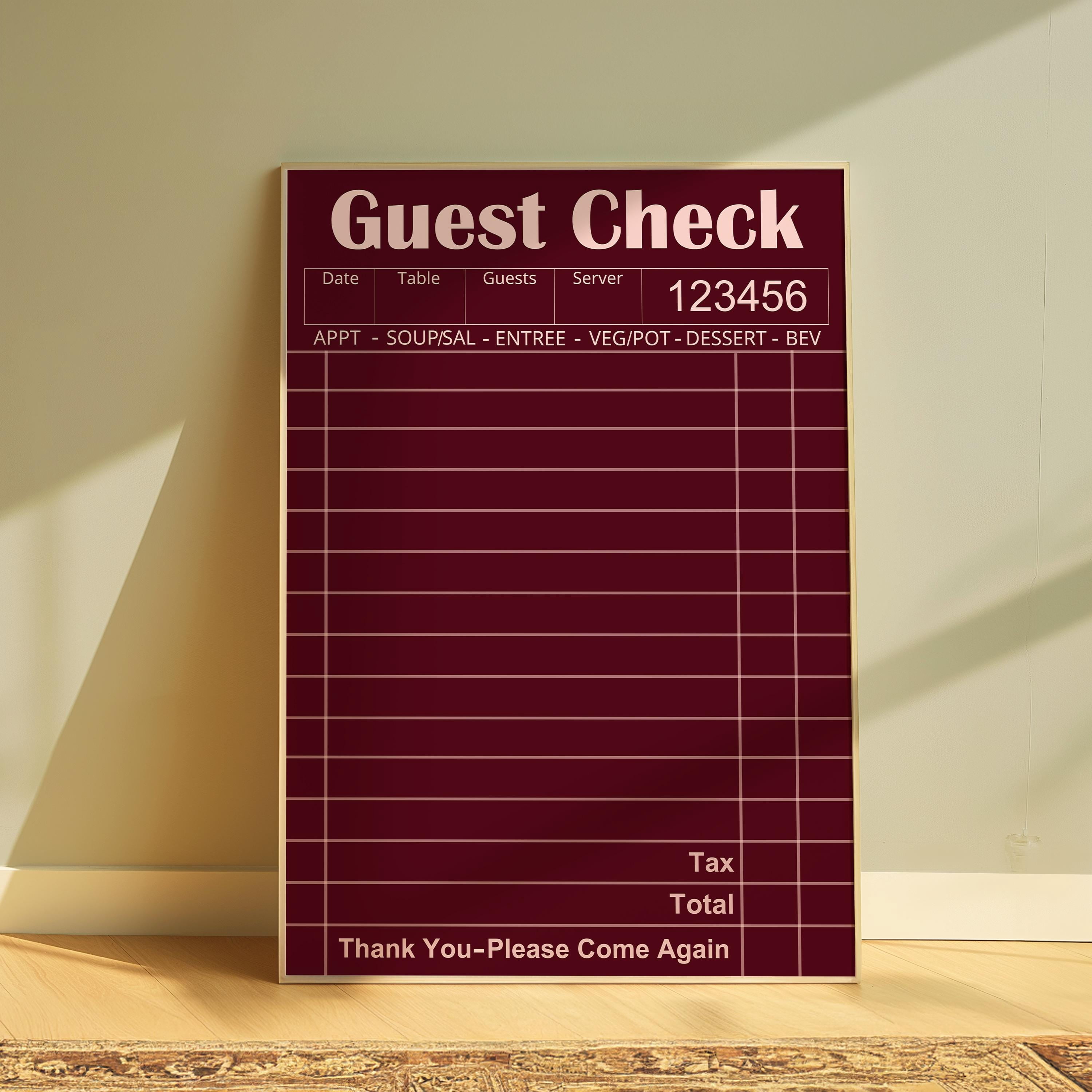Burg.Undy Red Blank Guest Check Poster Trendy Wall Art Preppy Prints ...