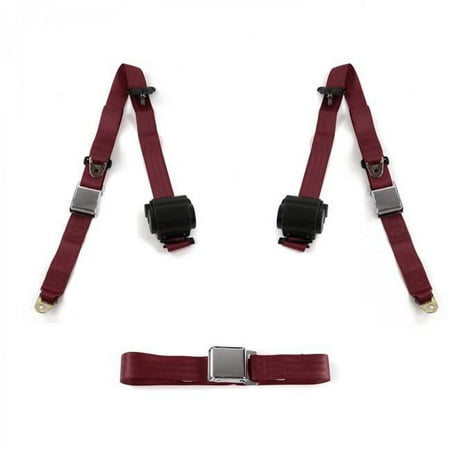 Burgandy Retractable Bench Seat Belt Kit for 1950-1954 Nash Rambler Airplane 3 Point - 3 Belts