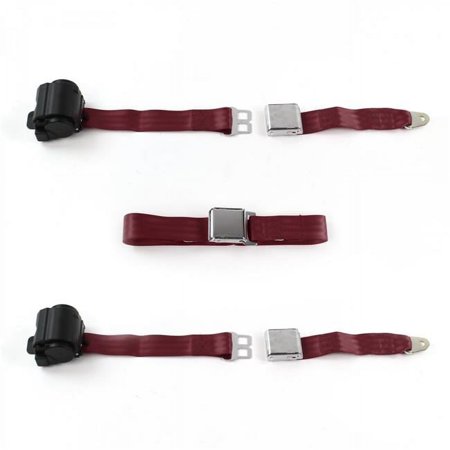Burgandy Retractable Bench Seat Belt Kit for 1958-1960 Ford Thunderbird Airplane 2 Point - 3 Belts