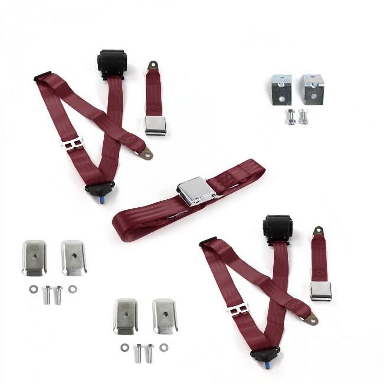 Burgandy Retractable Bench Seat Belt Kit with Bracketry for 19711976