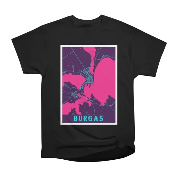 Burgas Bulgaria Neon City Map T-Shirt Tee Gift For Him Merch For Her ...