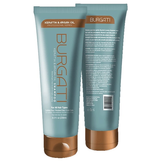 Burgati Moroccan Argan Oil Shampoo with Keratin Sulfate Free for Dry Damaged Colored and Keratin Treated Hair-Professional Strength-Made in USA - 8 Fl Oz