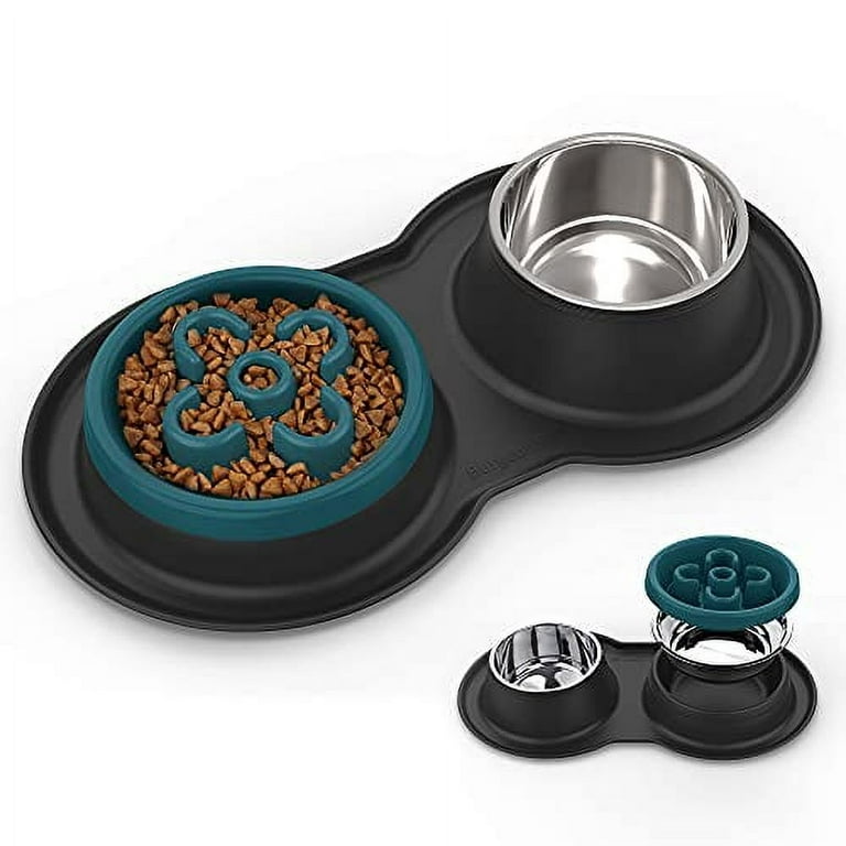 Feedoo Slow Feeder Dog Bowls 3 Cups Large, Food Grade 304 Stainless Steel  Dog Bowls, with Non-Slip Silicone Mat, Maze Pet Dish to Slow Down Eating